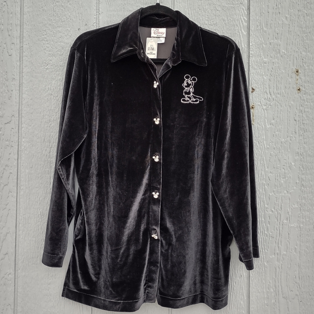 Vintage The Disney Store Velvet‎ Mickey Mouse Button Down Shirt Medium Black